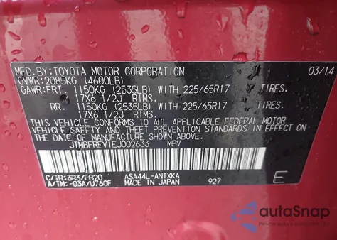 2014 Toyota Rav4 Le z USA, uszkodzony, nr VIN JTMBFREV1EJ002633